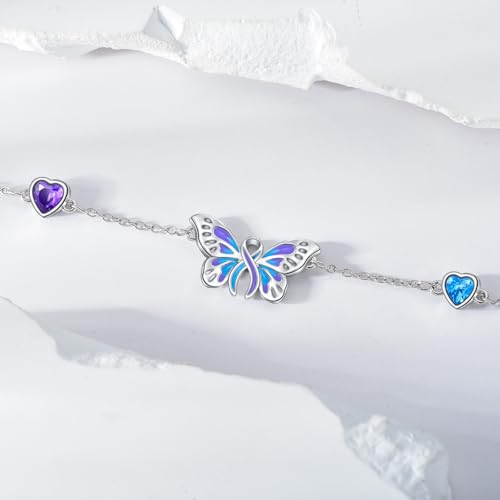 YAFEINI Suicide Awareness Bracelets Sterling Silver Suicide Prevention Awareness Ribbon Bracelet Butterfly Jewelry for Women4