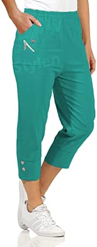 URBAN STITCH Womens Capri Trousers Ladies Three Quarter Soft 3/4 Cropped Pants UK Ladies Stretch Pull on Trousers Elasticated Waist Plus Size Summer Shorts