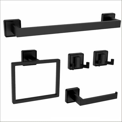 ELLO&ALLO 5-Pieces Matte Black Bathroom Hardware Set, Wall Mounted Towel