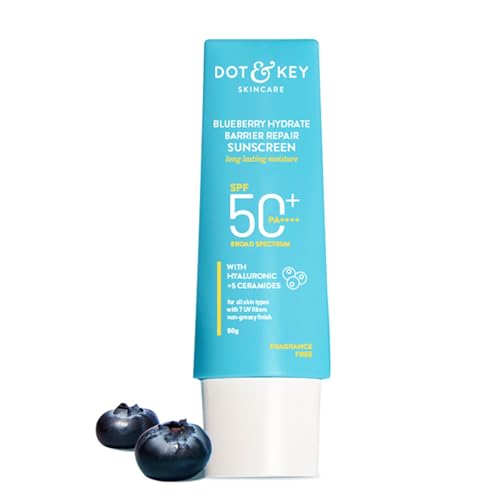 Dot & Key Blueberry Hydrate Barrier Repair Crème solaire SPF 50+, PA++++ | Pour peaux sèches et sensibles | Finition non grasse | Sans plâtre blanc | Protection UV et lumière bleue | Large spectre |