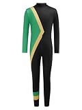 Yeahdor Mädchen Sportbody Jungen Jamaikanisches Bobteam Kostüm Ballettanzug Langarm Unitard Trainingskostüm 90Er Jahre Outfit Halloween Schwarz Grün 98-104