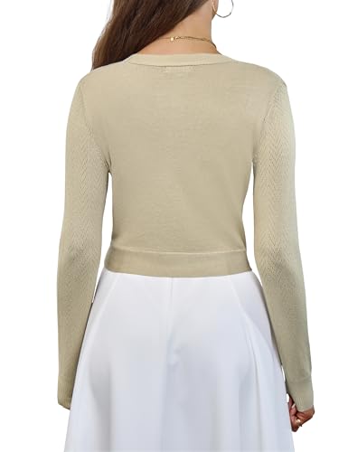Image of VOIANLIMO Women's Cardigan Knit Sweaters Long Sleeve Cropped Tie Front Bolero Shrug for Dresses S-XL