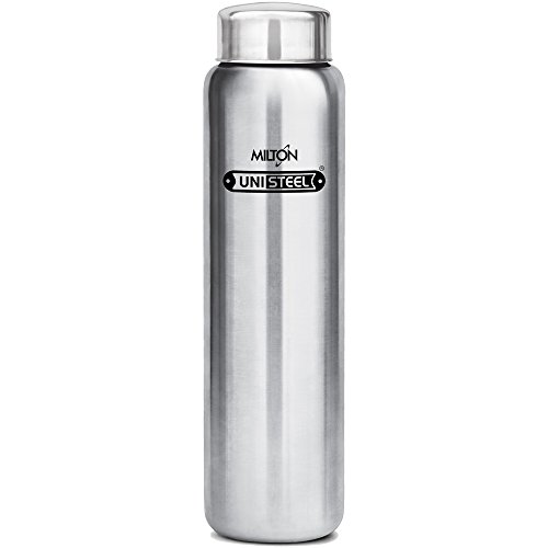 Image of Milton Thermosteel Duo Deluxe-1000 Bottle Style Vacuum Flask, 1 Litre, Silver + Aqua Single Walled Stainless Steel Fridge Water Bottle, 930ml, Silver Combo