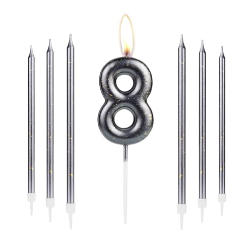 iNINGER Black 8th Birthday Number Candles, Number 8 Candle Cake Cupcake Toppers for Girl Boy, Birthday Party Wedding Anniversary Decorations