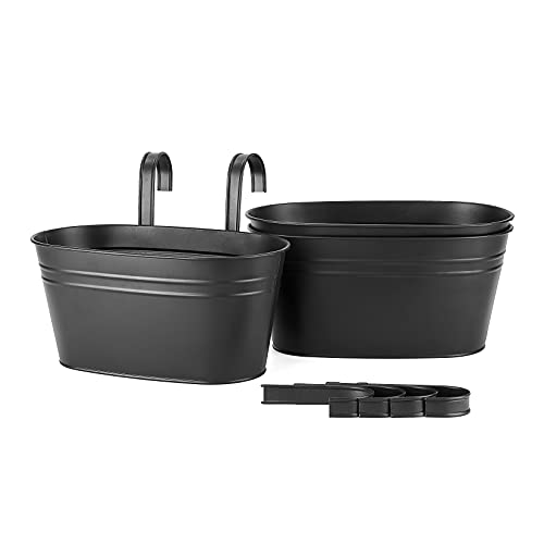 Dahey Metal Iron Hanging Flower Pots For Railing Fence Hanging Bucket Pots Countryside Style Window Flower Plant Holder With Detachable Hooks Home Decor,Black,5 Pcs #TOP4