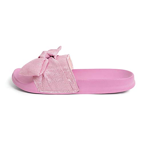 Image of FUNKYMONKEY Women's Bowknot Slides Sandals Comfort Casual Beach Slippers | Soft Denim Fabric Upper & Comfortable EVA Sole, Lightweight Slip-On Slides for Summer, Beach, Pool, and Daily Casual Wear