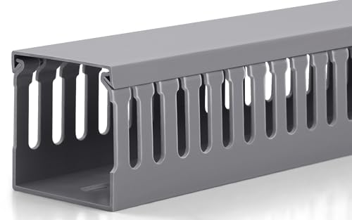 Image of 2 inch H x 2 inch W Cable Raceway, 132in Under Desk Wire Management Channel, Grey | Slotted Wire Duct, 8Pack, 16.5in Each, Heavy-Duty PVC Cable Management for Server Racks, Network Cables & Electrical Cabinets