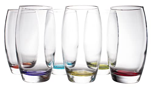 Red Co. Large 16 Oz Multicolored Drinking Glass Set Of 6 For Water, Beverage, Cocktail, Mixed Drinks #TOP3