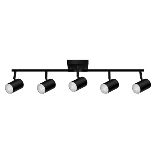 AUQUEE 5 Light Track Lighting Fixtures Ceiling, Matte Black Kichen Track Lighting, Rotatable Light Heads, Adjustable Modern LED Track Lights for Kitchen/Living Room/Hallway/Bar,GU10 Bulb Not Included