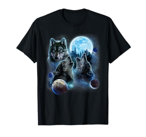 Trois Loup hurlants et Lune T-Shirt