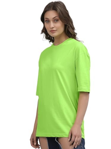 Image of LEOTUDE Women's cotton Oversized Fit Oversized Half Sleeve Tshirt, Round Neck Longline Drop Shoulder Solid T-Shirt
