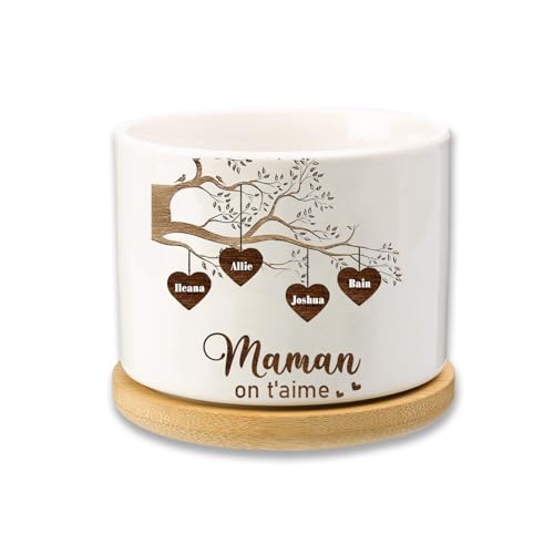 Glimmerday Maceta de Cerámica Personalizada Árbol de la Vida, Mamá en el Día de la Madre, Maceta Suculenta, Maceta de Cerámica para Interior Exterior