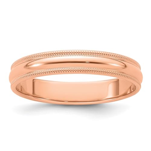Sonia Jewels Real 14k Rose Gold 4mm Milgrain Plain Classic Dome Wedding Band Ring