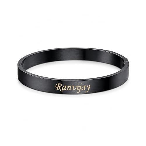 Image of SAVRI Personalized Stainless Steel Lock Kada /Braclet With Your Name Or Small Positive Inspirational Quote Or Message Engraved | Ideal Gift For All Occasions.