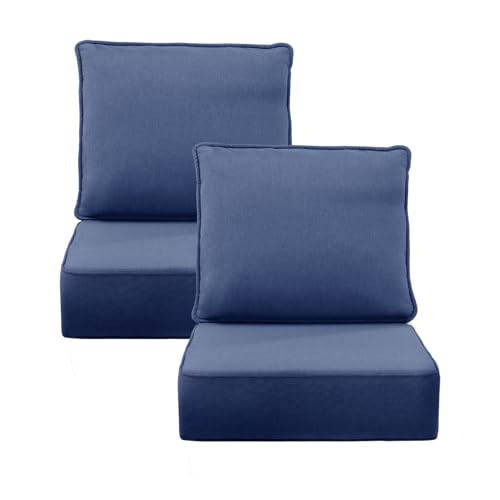 Image of 6 inch Thick Outdoor Chair Cushions, 24 x24 Inch Patio Furniture Cushions Set of 2 with Water Resistant & Removable Cover, UV Resistant, 30D High Density Sponge Patio Cushion, Blue