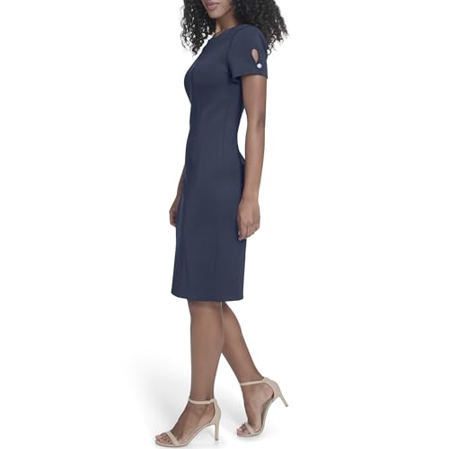 Image of Calvin Klein Short Sleeved Seamed Sheath Dress