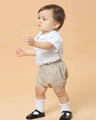 Image of Twoflower Smocked toddler boy outfits Summer Cotton Short Sleeve boys' button-down shirts Casual 2 piece Clothing Set