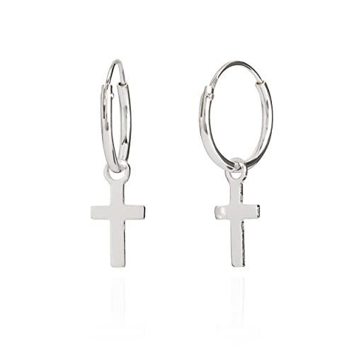 NKlaus par de plata 925 pendientes de plata de ley Celtic cross hoop earrings Gothic Bali 12mm 5069 Cover