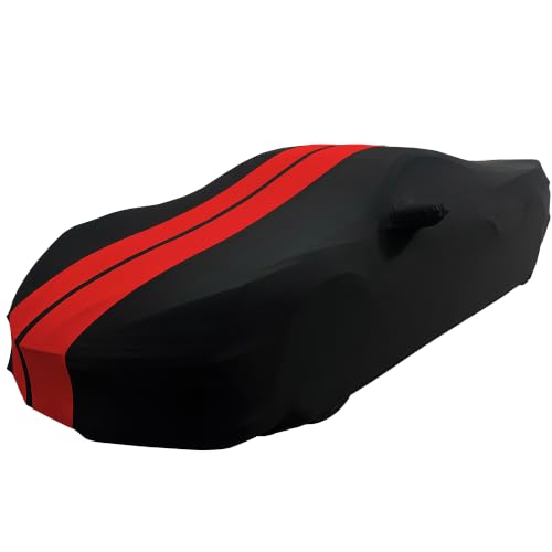 Image of SR1 Performance USA Audi R8 Car Cover Indoor Custom Fit 2008-2023 Ultraguard Stretch Satin - Soft Luxury Dustproof Garage Storage Cover for Audi R8 Coupe & Spyder (Black with Red Stripes)