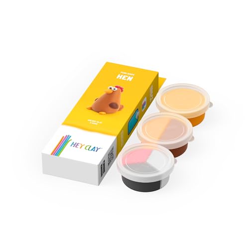 Image of HEY CLAY Modelling Air-Dry Clay with Fun Interactive App - Non-Toxic, Non-Stick Modeling Clay Crafts Set for Kids Ages 3 to 8-3 cans (Farm Birds: Hen)