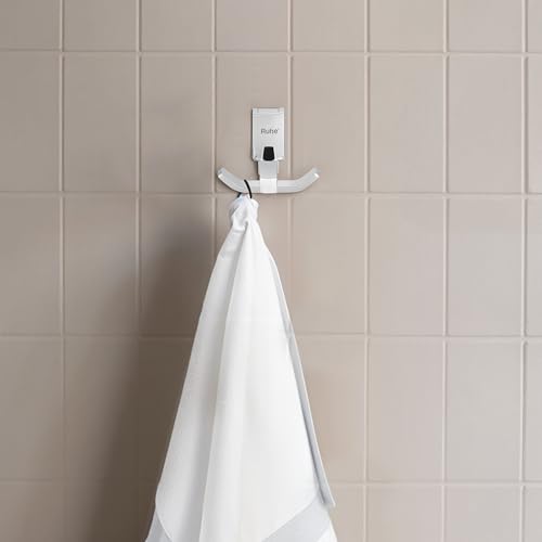 Image of Ruhe Erica Modern Robe Hook | Multipurpose Wall Mounted Hanger for Robe, Towel, and Clothes | Brass Hook with Chrome Finish for Bathroom, Kitchen and Home