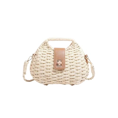 Image of Straw Beach Bag for Women, Hand-Woven Tote with Tassel, Handmade Shoulder Bag, Top Handle Straw Purse for Shopping, Travel, Daily Use (White)