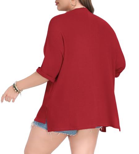Image of Lastshe Womens Plus Size Cardigan Short Sleeve Lightweight Loose Cover Ups Open Front Sweaters Summer Cardigan