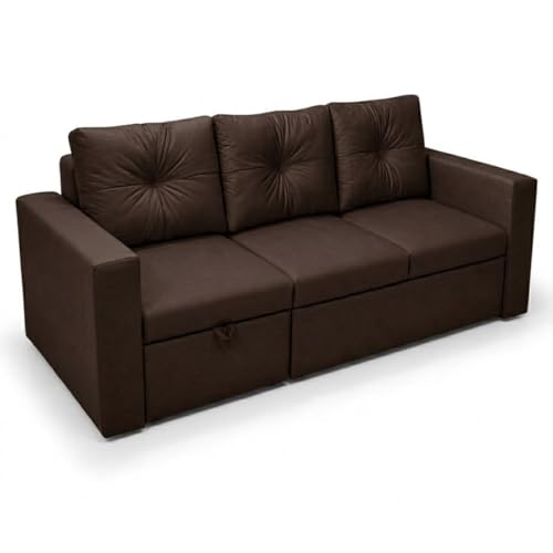 Image of FURNY Tira 4 Seater LHS Lounger Sofa Cum Bed (Dark Brown) with Pull-Out Function | Luxury Velvet Suede Finish | Durable Comfort | Ideal for Living Room