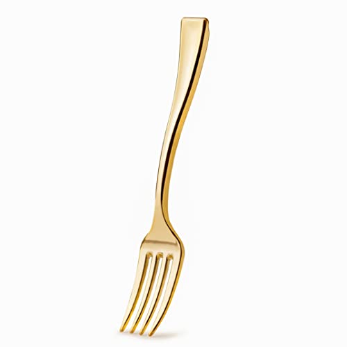 Plastic Mini Gold Forks, Gold Plastic Tasting Fork, (4 Inch 72 Count) Gold Mini Forks For Ice Cream Sampling, Appetizers Tasting, Puddings, Gelato, Cockatils - Posh Setting #TOP6