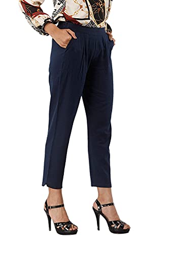 Image of DIGITAL SHOPEE Women Cotton Regular Fit Elastic Waist Casual Ankle Pant Trouser with Two Side Pocket