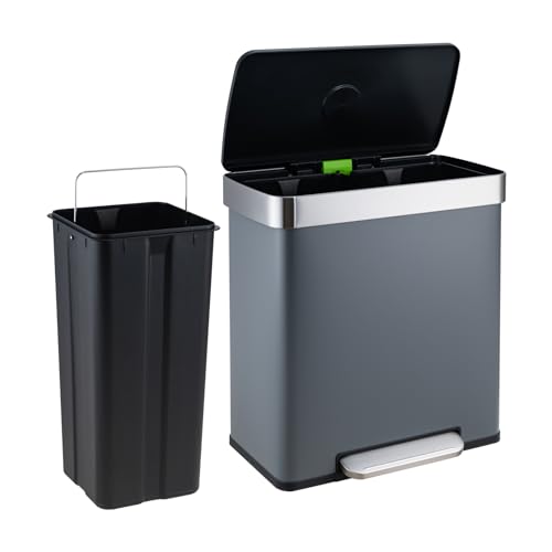 SVITA LT2X30 Mülleimer 60 Liter Treteimer Tretmülleimer Abfalleimer 2 Fächer je 30 Liter freistehend mit Deckel Softclose-Deckel inkl. Inneneimer Grau – Bild 3