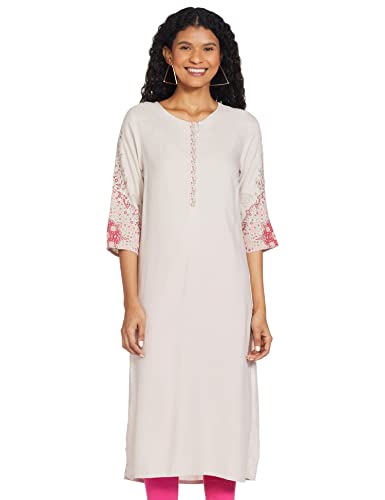 Image of W for Woman Women's Viscose Straight Fit Straight Printed Round Neck Kurta