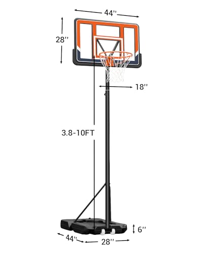 Image of WIN.MAX Basketball Hoop Outdoor 3.3-10ft Adjustable Height, 40inch Backboard with Shatterproof Backboard and Larger Base, Portable Basketball Hoop Goal System Youth /Adults in Backyard /Driveway