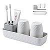 Toothbrush Holder for Bathrooms Toothbrush Organizer Countertop for Toothbrush Storage Toothbrush and Toothpaste Holders Set with 3 Slots Tooth Brushing Cup Caddy for Family White