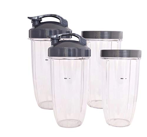FOUR (4) Cups for NUTRIBULLET 32 oz. Tall with Flip Top & Lip Ring - Colossal NutriBullet Cup for Nutri-Bullet