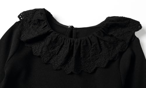 Image of LittleSpring Girls Ribbed Knit Long Sleeve Tshirt with Lace Ruffle Collar