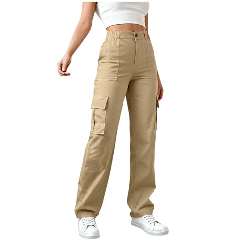 Baggy Cargo Pants Women High Waisted Wide Leg Pants with Pockets Khaki | Loose Casual Stretchy Workout Joggers, Elastic Waist, Multiple Pockets, Outdoor Hiking Work Pants - image 6