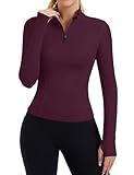ZHENWEI Workout Shirt Women Long Sleeve Quarter Zip Pullover Quick Dry Athletic Slim Fit Golf Yoga Gym Tops...