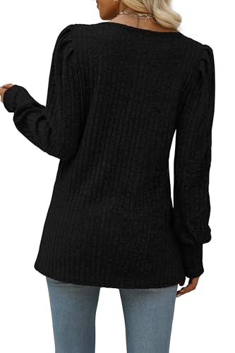 Image of WIHOLL Long Sleeve Shirts for Women Trendy Casual Square Neck Tops Lightweight Sweaters