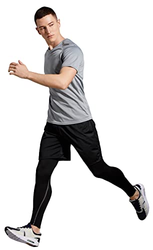 Buyjya Conjunto de 5 peças de calça de compressão masculina camisa de manga comprida, Bule-grey, S