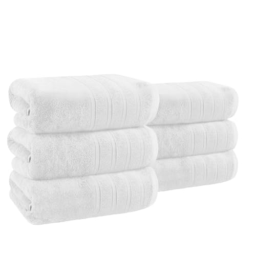 Velosso 6 Pack Hampi Bath Towels Luxuriously Soft, Highly Absorbent 100% Combed Ring Spun Cotton, Oversized Thick Hampi Bath Towels 68 x 120 cm, Premium Hampi Bath Towels Spa & Hotel (White)