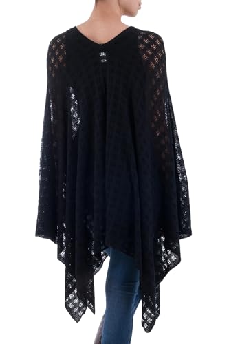 NOVICA Artisan Handmade Baby Alpaca Blend Poncho Black Bohemian Style One Size Fits Most from Peru Wool Clothing Patterned ' Beautiful Shadow'3