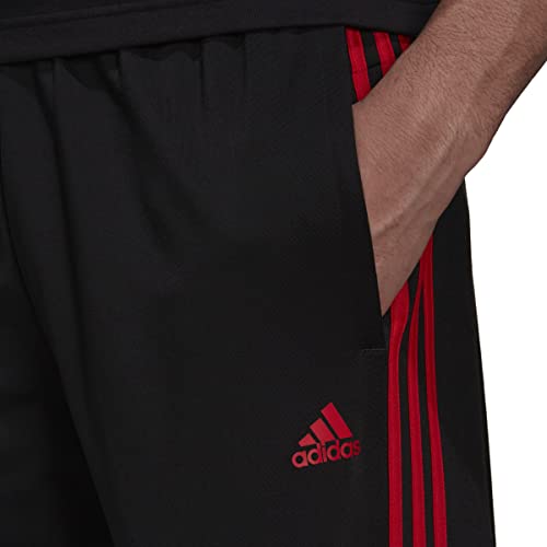 adidas Men's Essentials Warm-up Open Hem 3-Stripes Tracksuit Bottoms, Black/Scarlet, Medium Tall - image 4