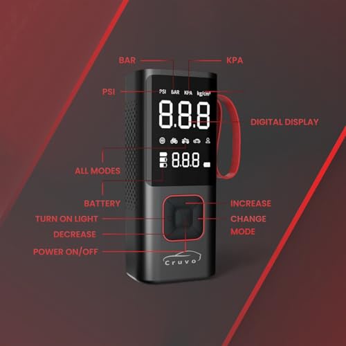 Image of Airbank CR01 Portable Tyre Inflator 150 PSI, 6000mAh Cordless & Corded Air Pump with Digital Display, LED Light - (Black & Red)