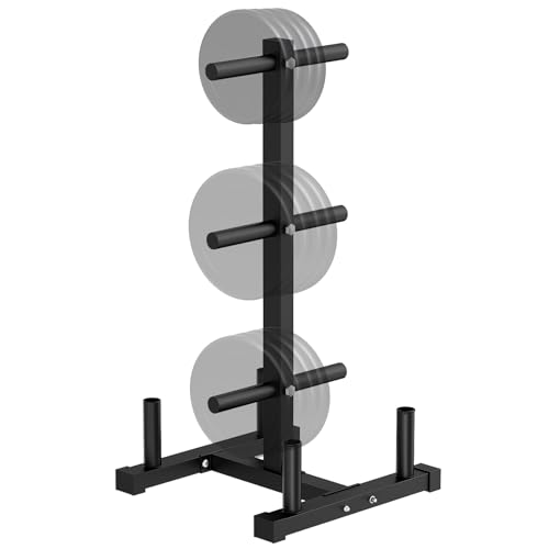 FAHKNS 660LB Capacity Weight Plate Rack Wide Reinforced Base Olympic Weight Rack Heavy Duty Weight Tree Weight Plate Holder Space Saving Weight Rack for Plates with Vertical Barbell Storage for Home Gym