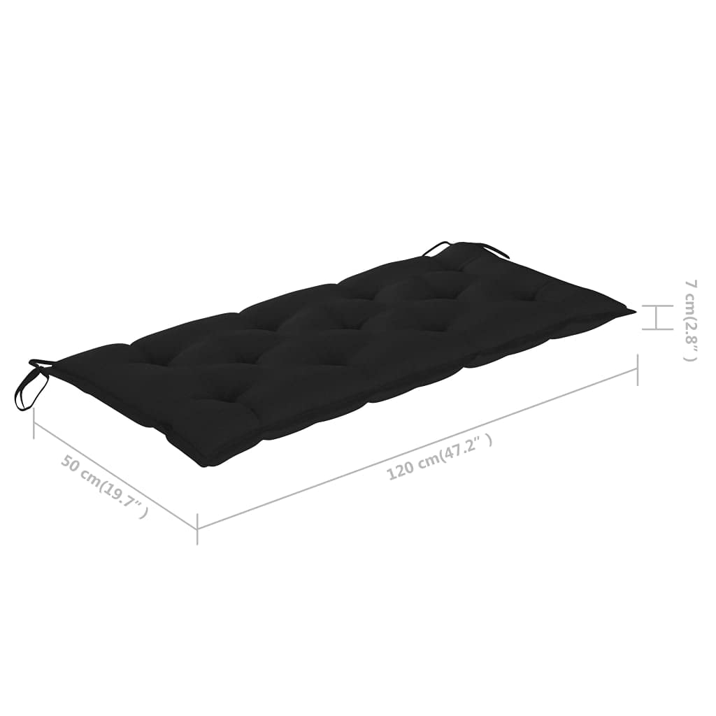 Panca da Giardino Pieghevole in Bambù con Cuscino Nero, 118 cm