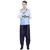 KUFEIUP Men's Korean Traditional Hanbok Shirt Waistcoat Pants Ethnic Costume (Blue, Large)