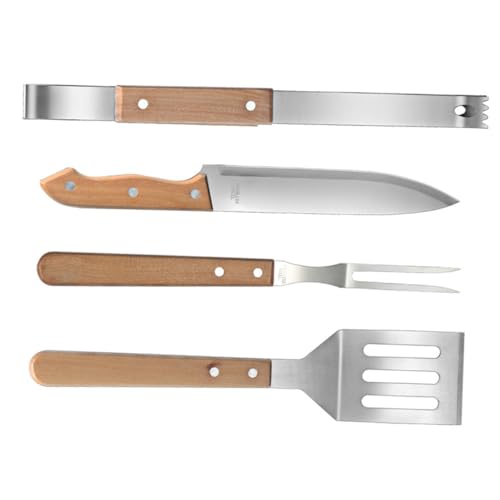 Kit de utensilios para parrilla de acero inoxidable con mango de madera miniatura 1