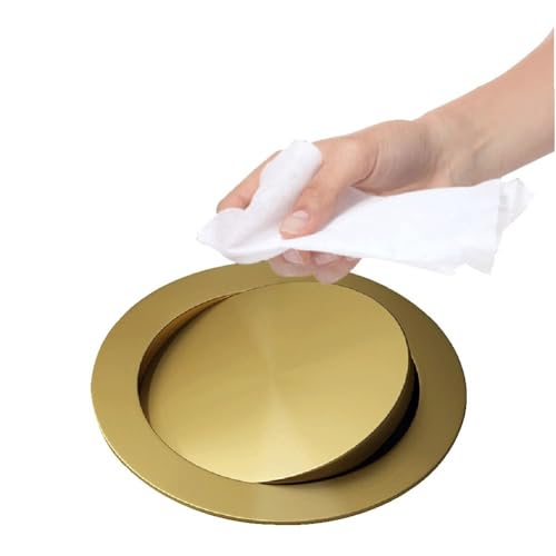 Stainless Steel Trash Grommet Countertop Built-in Trash Bin Balance Flap Cover Round Trash Cans Lids, Recessed Counter Top Cover(Brass)