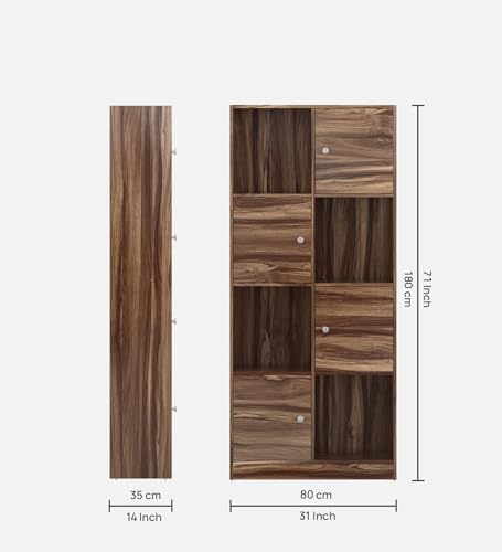 Image of Rustic Semi-Open Book Shelf | Engineered Wood | 8 Shelves | Asian Walnut Finish | Matte | Free Standing | Study & Home Office | Knock Down | 3-Year Warranty